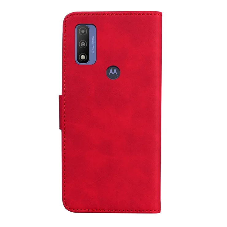 Adjustable Stand Butterfly Printing Skin-touch Leather Wallet Case Phone Cover for Motorola Moto E40/E30/E20 - Red