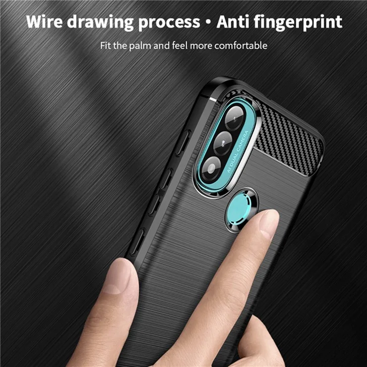 MOFI Brushed Carbon Fiber Design Soft TPU Cover Well-Protected Case for Motorola Moto E20 / E40 - Blue