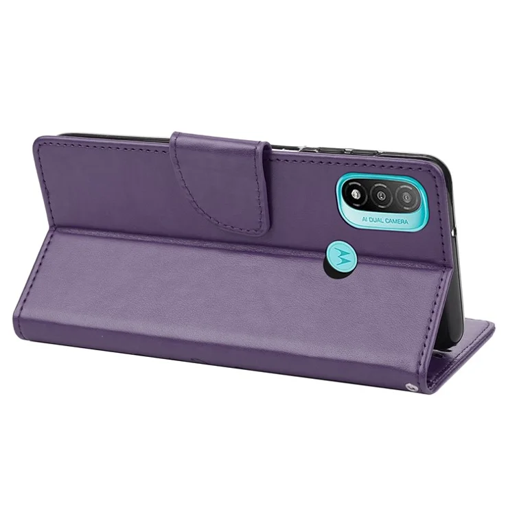Imprint Butterflies Pattern Full Body Protection Leather Case Stand Wallet Phone Cover for Motorola Moto E20/E30/E40 - Purple