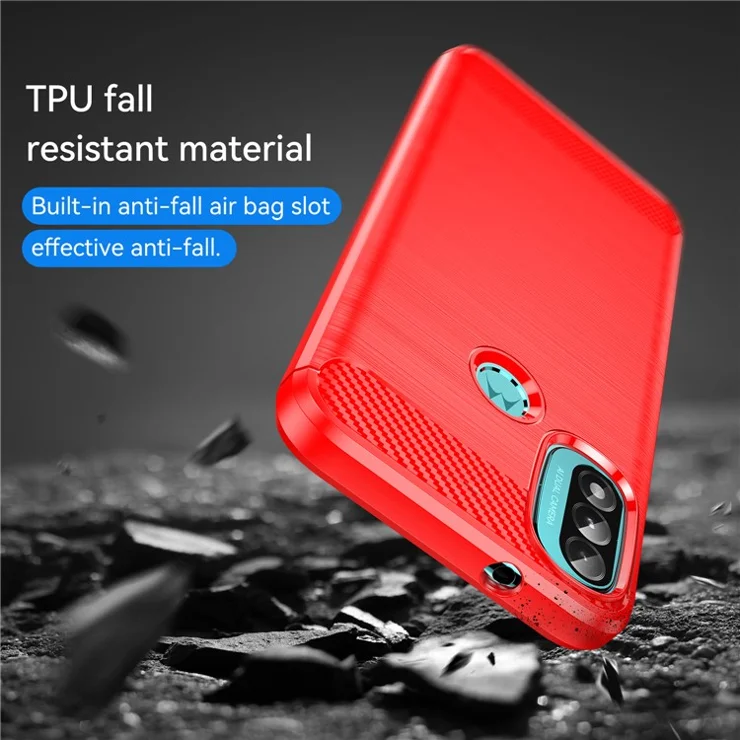 1.8mm Carbon Fiber Texture Brushed Surface TPU Case Air Bag Buffering Super Flexible Phone Cover for Motorola Moto E40/E30/E20 - Red