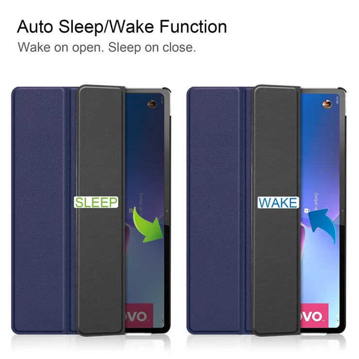 Trifold Stand Tablet Cover for Lenovo Tab P12 Pro, PU Leather + PC Protective Auto Wake/Sleep Smart Case - Blue