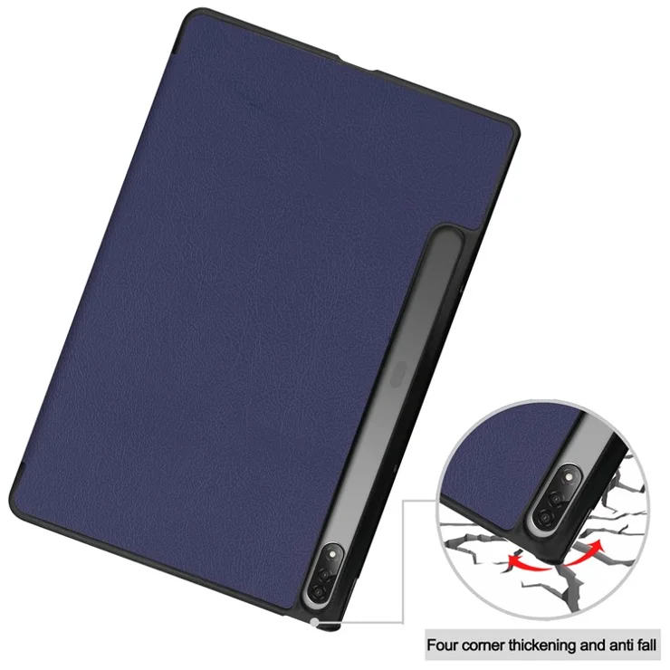 Trifold Stand Tablet Cover for Lenovo Tab P12 Pro, PU Leather + PC Protective Auto Wake/Sleep Smart Case - Blue