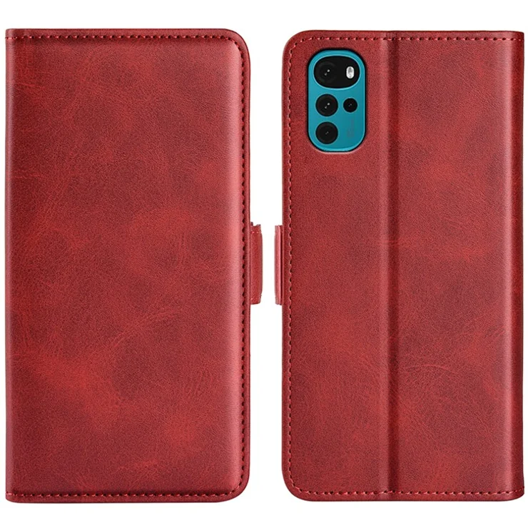 Shockproof Business Textured Wallet Case for Motorola Moto G22 PU Leather Dual Magnetic Clasps Cell Phone Cover with Stand - Red
