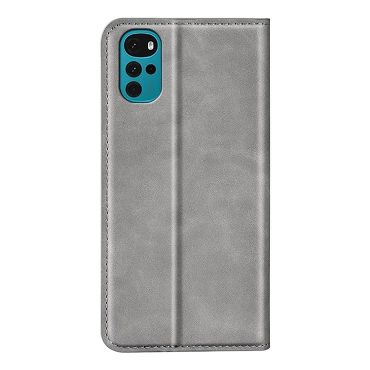 Silky-Touch Folio Flip Cover for Motorola Moto G22 Leather Phone Protective Case with Wallet Stand - Grey