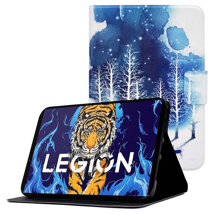 For Lenovo Legion Y700 Pattern Printing Leather Shock Proof Tablet Case Protective Cover - Forest