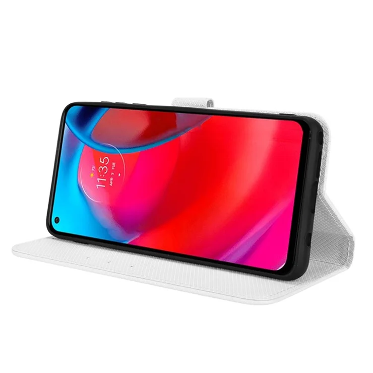 For Motorola Moto G Stylus 5G (2022) Full-protection Diamond Texture PU Leather Phone Case Anti-drop Shell with Stand Wallet - White