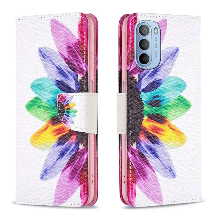 For Motorola Moto G31 / G41 Phone Case Pattern Printing PU Leather Wallet Stand Cover - Sunflower