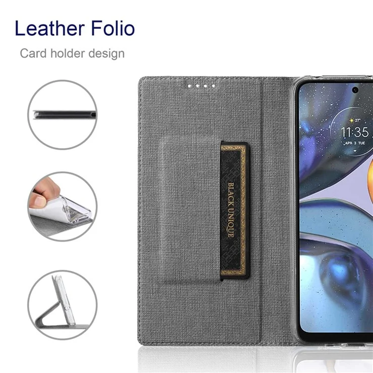 VILI DMX Series for Motorola Moto G22 Card Holder PU Leather Phone Case Hands-free Stand Protective Cover - Grey