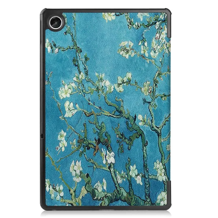 For Lenovo Tab M10 Plus (3rd Gen) Pattern Printing Tri-Fold Stand PU Leather Tablet Case with Auto Sleep / Wake - Apricot Blossom