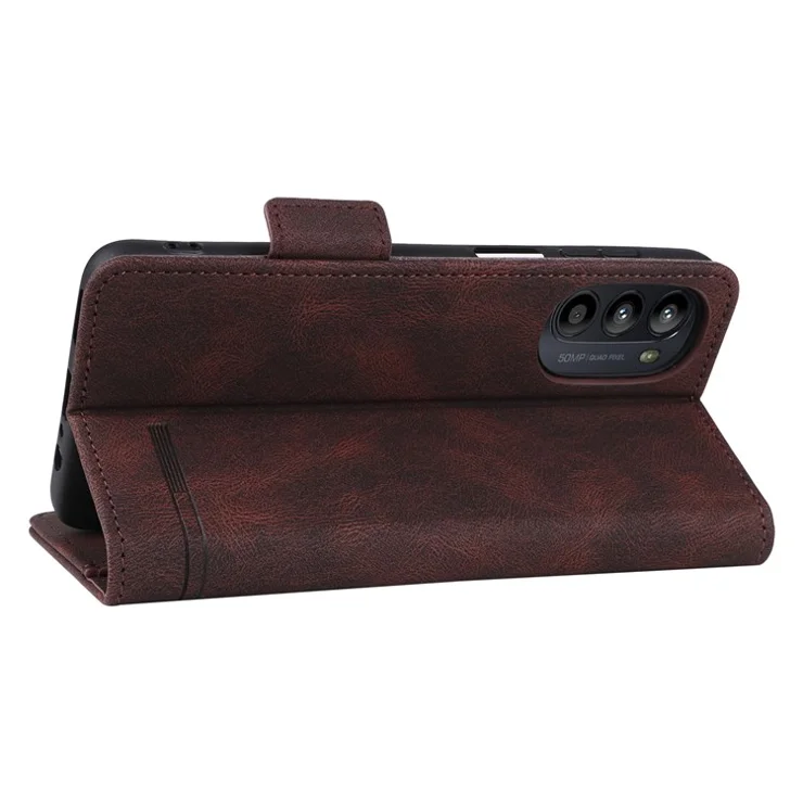 For Motorola Moto G52 4G / G82 5G Hardware Design Foldable Stand Phone Case PU Leather Wallet Protective Cover - Coffee