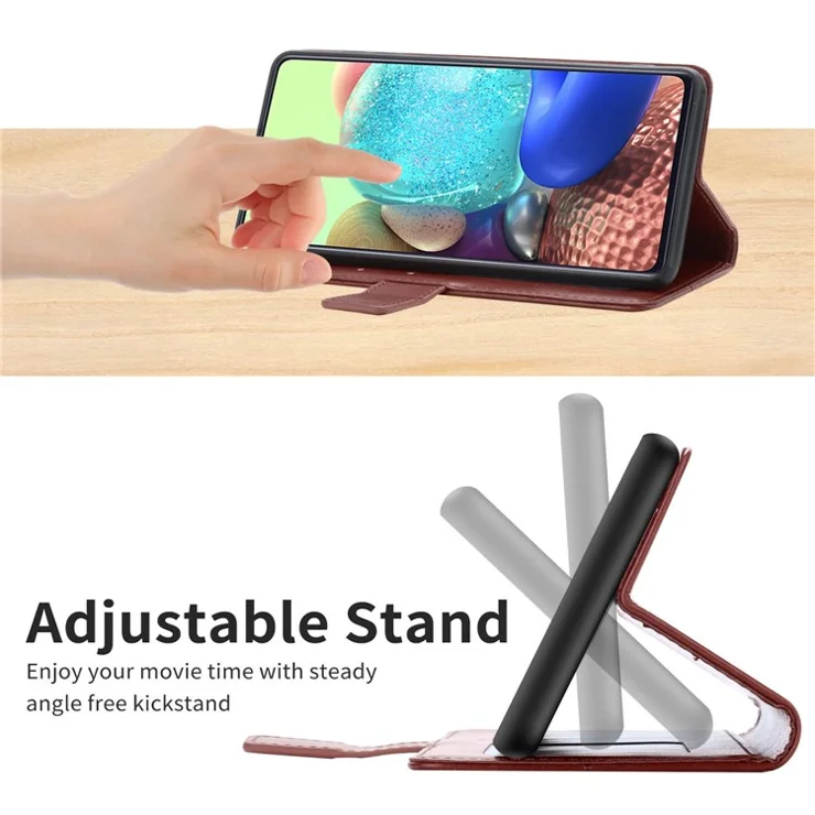 Shockproof Phone Case For Oppo A57 4G / A57s 4G / A57 (2022) 5G / A77 5G / 4G / Realme Narzo 50 5G, HT01 Wallet Stand Imprinted Y-Shaped Lines PU Leather Cover with Strap - Brown