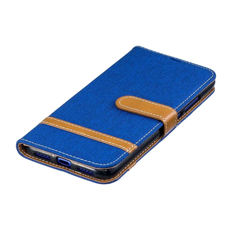 Two-tone Jean Cloth PU Leather Flip Case for Xiaomi Redmi Note 7S /Note 7 / Redmi Note 7 Pro (India) - Baby Blue