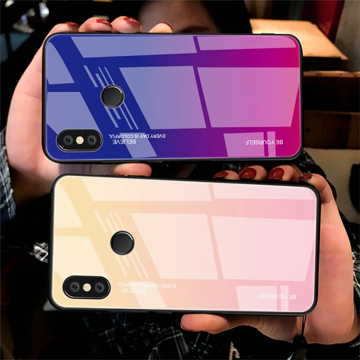 Gradient Glass + TPU + PC Hybrid Back Case for Xiaomi Redmi Note 5 Pro - Gold / Pink