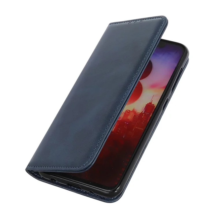 Auto-absorbed Split Leather Wallet Casing Cover for Xiaomi Redmi Note 8 Pro - Dark Blue