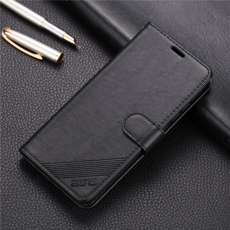 AZNS Stand Leather Wallet Case for Xiaomi Redmi Note 8 - Black