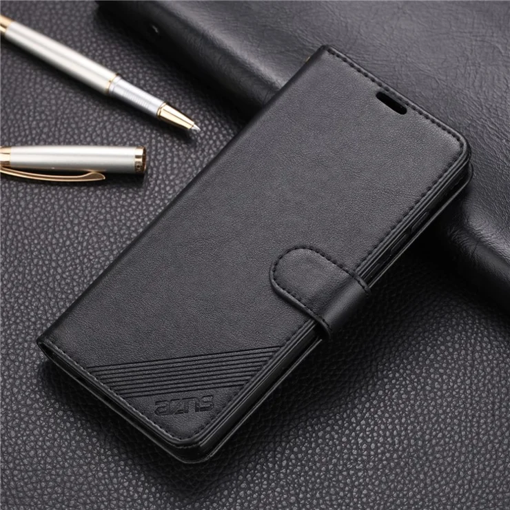 AZNS PU Leather Wallet Stand Case for Xiaomi Redmi Note 8 Pro - Black