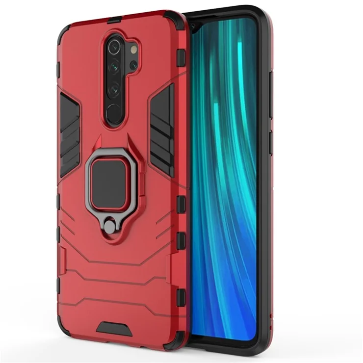 Plastic + TPU Hybrid Case with Kickstand for Xiaomi Redmi Note 8 Pro - Red