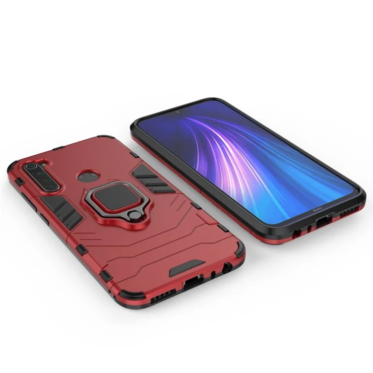 Plastic + TPU Hybrid Case with Kickstand for Xiaomi Redmi Note 8 - Red