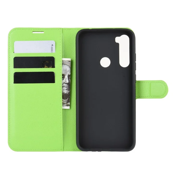 Litchi Skin Leather Wallet Stand Phone Case for Xiaomi Redmi Note 8 (2019 / 2021) - Green