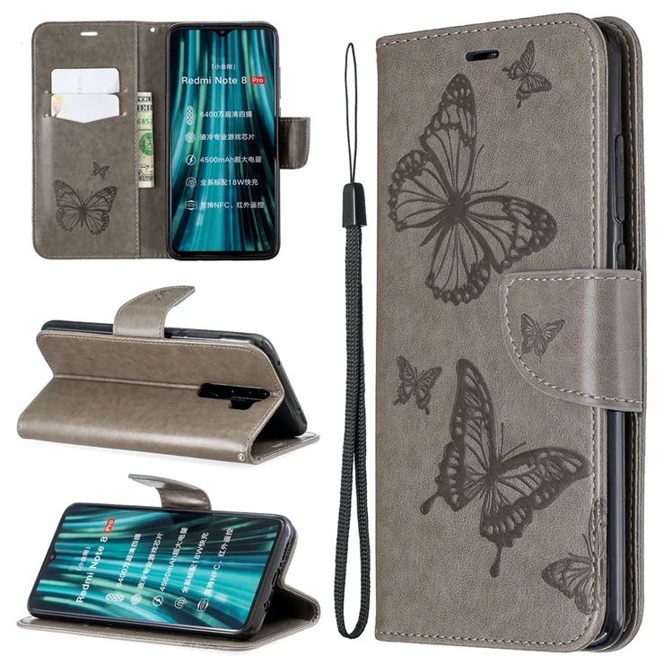 Imprint Butterfly Stand Leather Wallet Casing for Xiaomi Redmi Note