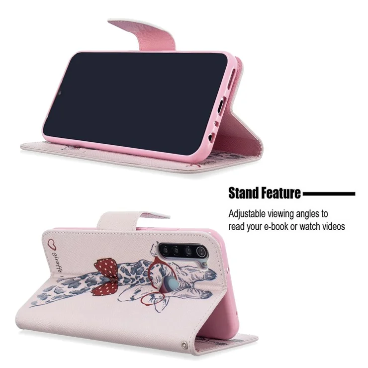 Pattern Printing Leather Wallet Case for Xiaomi Redmi Note 8T - Adorable Giraffe Wearing Glasses