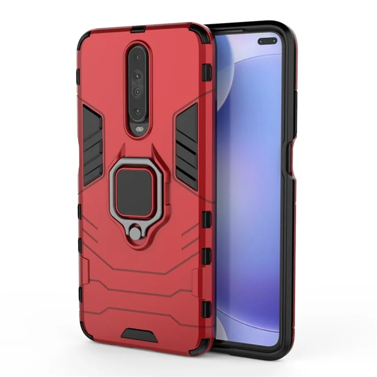 Cool Guard Ring Holder Kickstand PC + TPU Case for Xiaomi Redmi K30/Poco X2 - Red