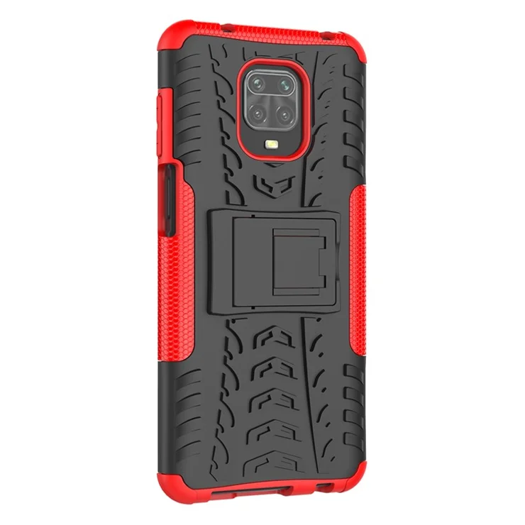 Solid PC + TPU Hybrid Case with Kickstand for Xiaomi Redmi Note 9 Pro Max/Redmi Note 9S - Red