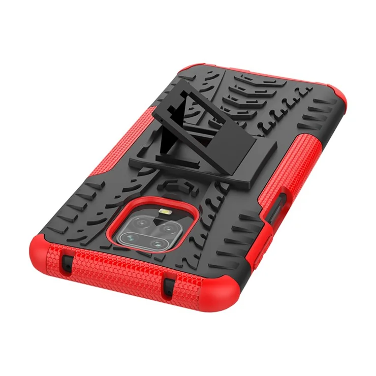 Solid PC + TPU Hybrid Case with Kickstand for Xiaomi Redmi Note 9 Pro Max/Redmi Note 9S - Red