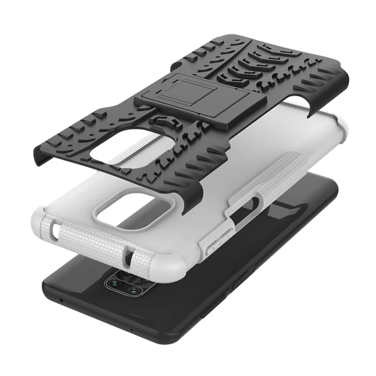 Solid PC + TPU Hybrid Case with Kickstand for Xiaomi Redmi Note 9 Pro Max/Redmi Note 9S - White