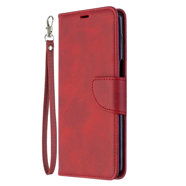 Wallet Stand Leather Phone Shell with Strap for Xiaomi Redmi Note 9 Pro Max/Note 9 Pro/Note 9S - Red
