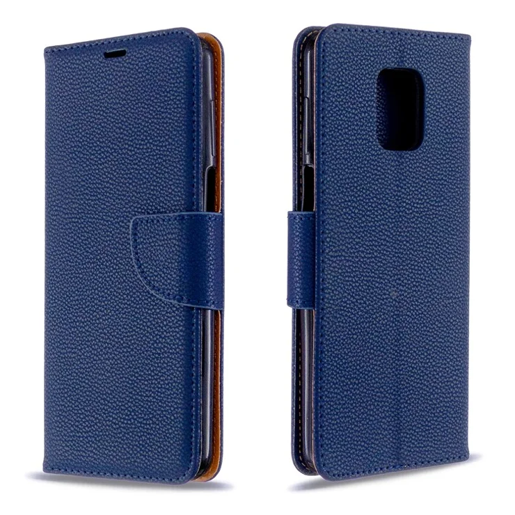 Litchi Skin Wallet Leather Stand Case for Xiaomi Redmi Note 9 Pro Max/Redmi Note 9S/Redmi Note 9 Pro - Blue