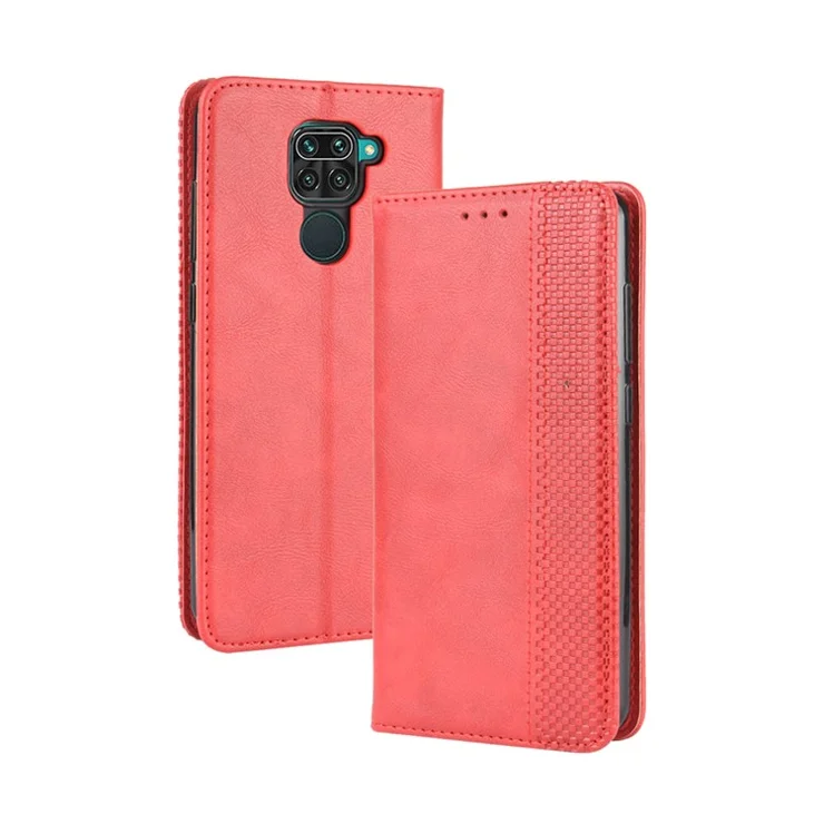 Retro Auto-absorbed Leather Wallet Case for Xiaomi Redmi Note 9/Redmi 10X 4G - Red