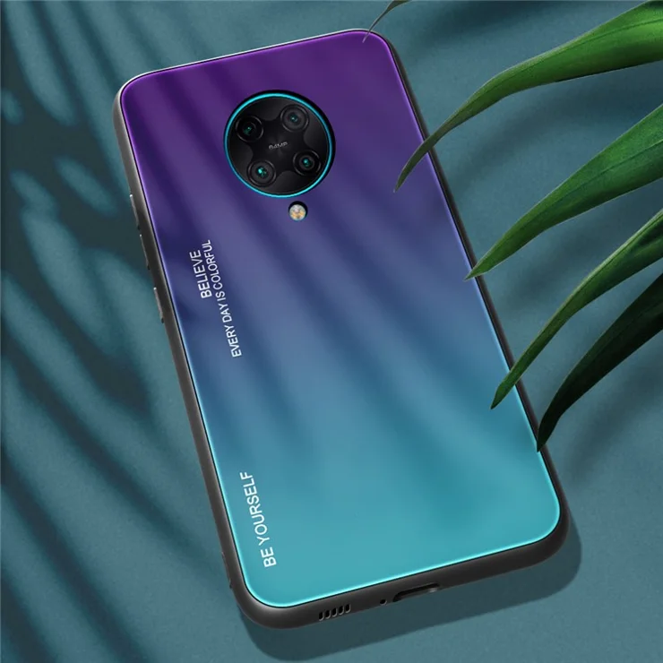 Gradient Color Tempered Glass + PC + TPU Hybrid Case for Xiaomi Redmi K30 Pro - Purple / Blue