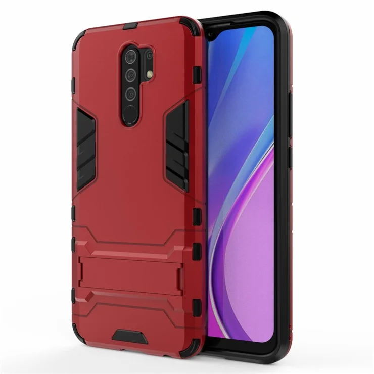 2 in 1 PC + TPU Hybrid Mobile Case with Kickstand for Xiaomi Redmi 9 - Red