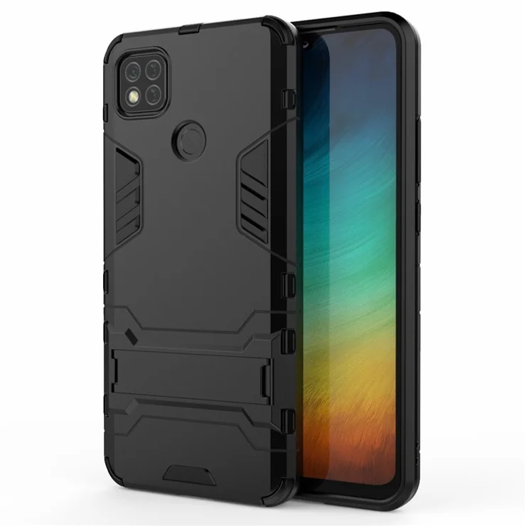 2 in 1 PC + TPU Hybrid Phone Case with Invisible Folding Kickstand for Xiaomi Redmi 9C/9C NFC - Black