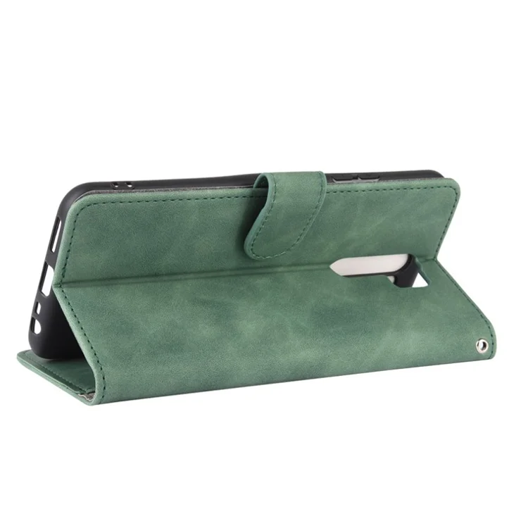Skin-touch Wallet Stand Leather Flip Shell for Xiaomi Redmi 9 - Green