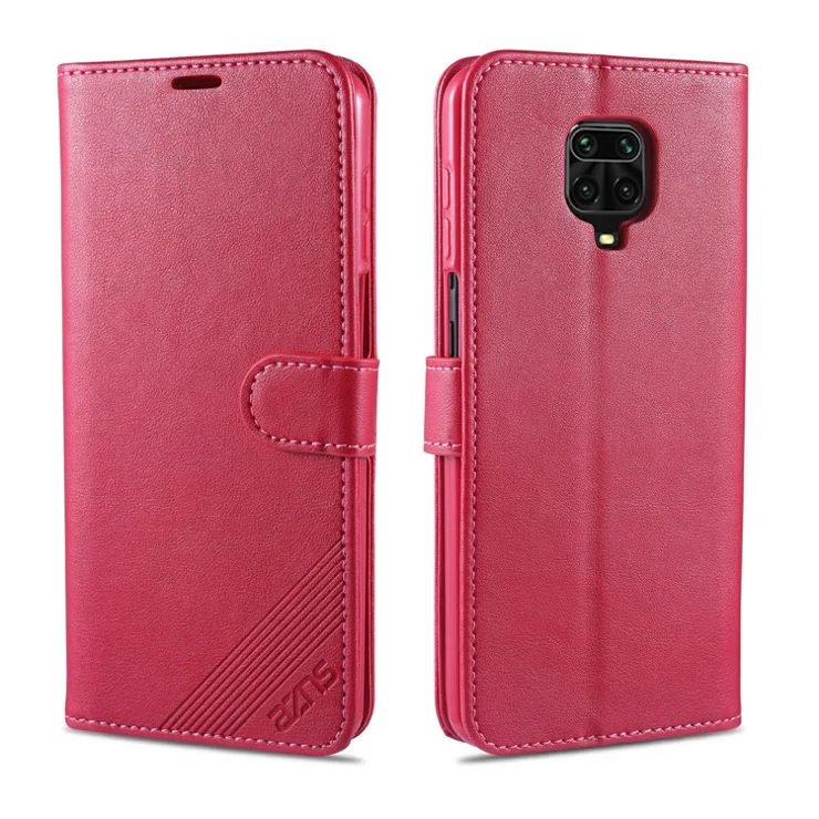 AZNS PU Leather Wallet Case for Xiaomi Redmi Note 9S/Redmi Note 9 Pro - Rose