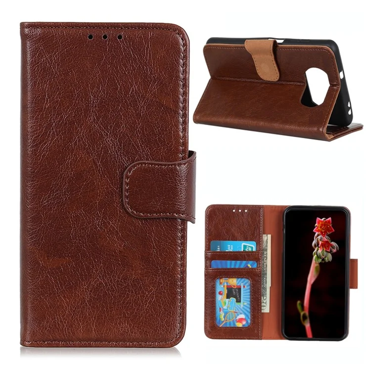 Phone Shell Nappa Texture Split Leather Wallet Case for Xiaomi Poco X3 NFC/X3 - Brown