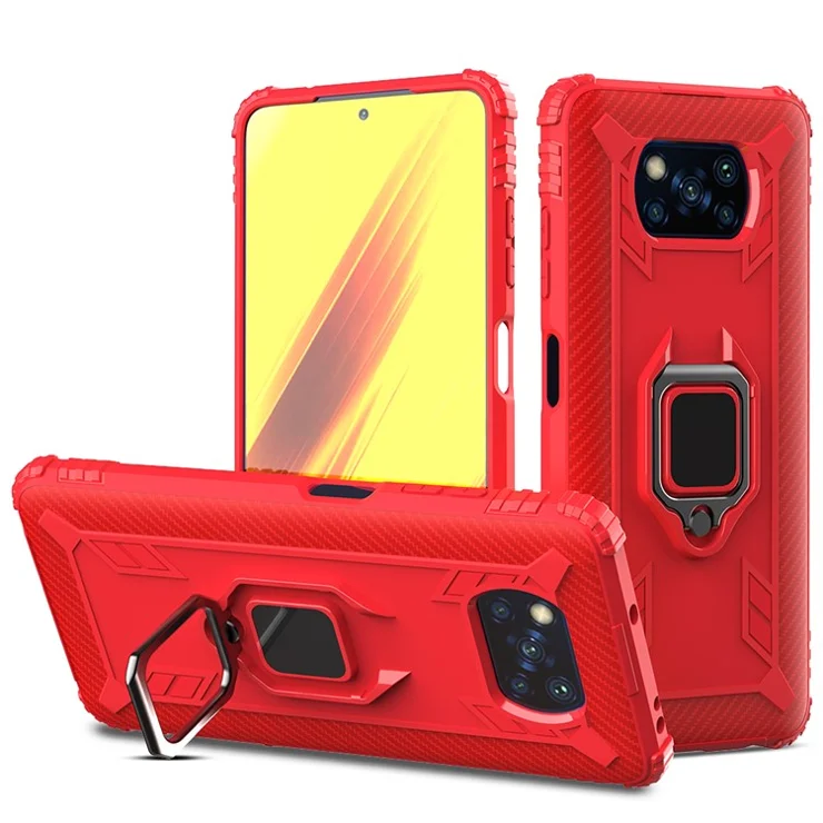 Finger Ring Kickstand Phone Case TPU Protector Shell for Xiaomi Poco X3 NFC / Poco X3 - Red