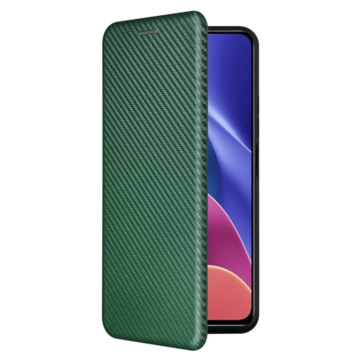 Auto-absorbed Stand Carbon Fiber Texture Leather Shell Cover for Xiaomi Redmi K40 Pro / Redmi K40 / Redmi K40 Pro+ / Mi 11i / Poco F3 - Green