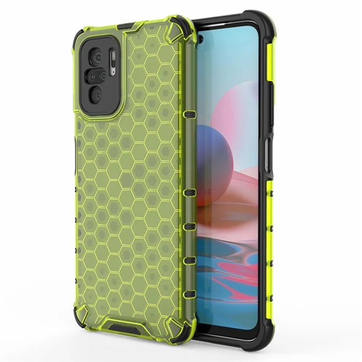Honeycomb Pattern TPU + PC Hybrid Cover for Xiaomi Poco M5s 4G / Redmi Note 10 4G / Redmi Note 10S 4G - Green