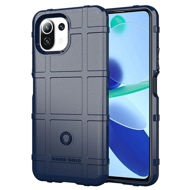 Shock-proof Rugged Square Grid Texture TPU Phone Cover Case for Xiaomi Mi 11 Lite 4G / 5G / 11 Lite 5G NE - Blue