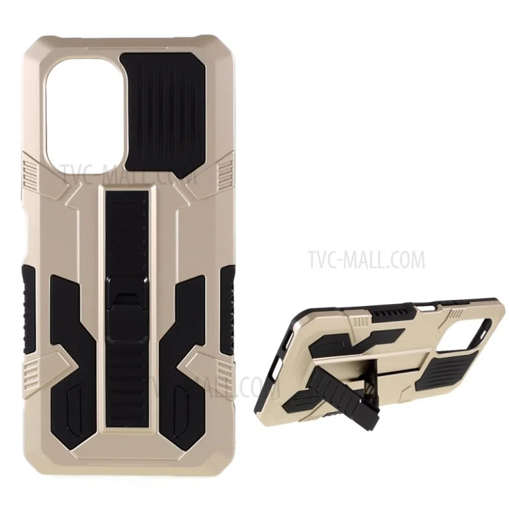 Four Corner Anti-Drop Airbag Vanguard Hybrid Mobile Case with Kickstand for Xiaomi Redmi K40/K40 Pro/K40 Pro+/Mi 11i/Poco F3 - Gold