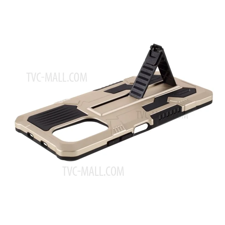 Four Corner Anti-Drop Airbag Vanguard Hybrid Mobile Case with Kickstand for Xiaomi Redmi K40/K40 Pro/K40 Pro+/Mi 11i/Poco F3 - Gold