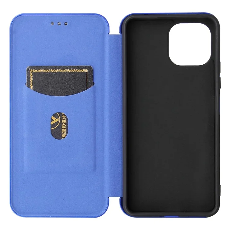 For Xiaomi Mi 11 Lite 4G/5G / 11 Lite 5G NE Carbon Fiber Texture Magnetic Auto-absorbed Leather Stand Phone Shell Case with Card Slot - Blue