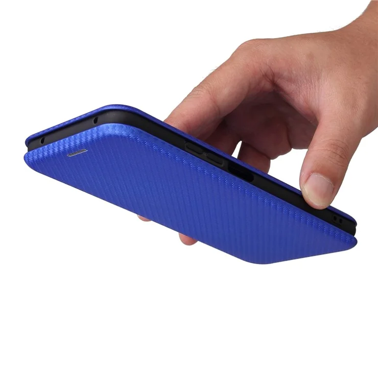 For Xiaomi Mi 11 Lite 4G/5G / 11 Lite 5G NE Carbon Fiber Texture Magnetic Auto-absorbed Leather Stand Phone Shell Case with Card Slot - Blue
