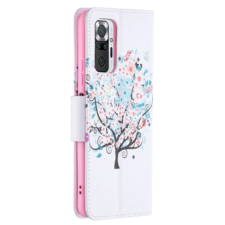 Hot Style Full Protection Magnetic Leather Wallet Case with Pattern Printing for Xiaomi Redmi Note 10 Pro 4G (India)/(Global)/Note 10 Pro Max - Flower Tree