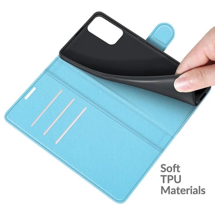 Wallet Design Folio Flip Litchi Texture Leather Phone Case with Stand for Xiaomi Redmi Note 10 5G/Poco M3 Pro 5G/4G - Blue