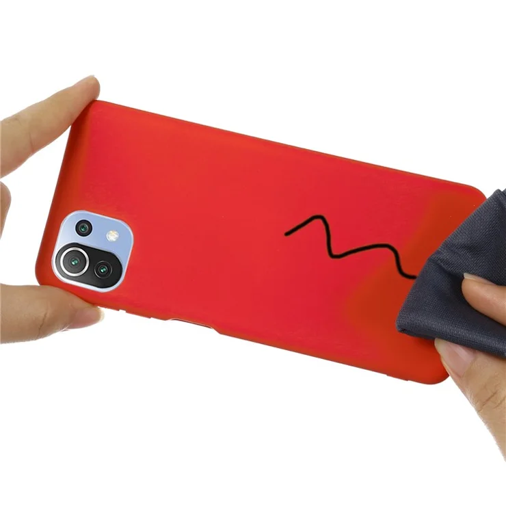 Liquid Silicone Phone Protective Cover Case Shell with Strap for Xiaomi Mi 11 Lite 4G / 5G / 11 Lite 5G NE - Red