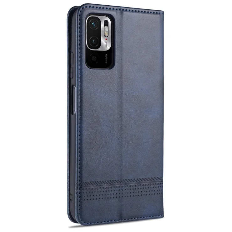 AZNS For Xiaomi Redmi Note 10 5G / Note 10T 5G / Poco M3 Pro 5G / 4G Leather Phone Case Auto-absorbed Magnetic Wallet Stand Cover - Blue